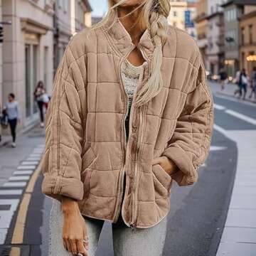 Womens Quilted Puffer Jackets Lightweight Dolman Sleeve Down Coats Zipper Oversized Fall Winter Coat...