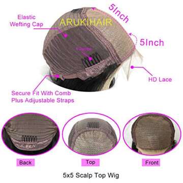 ARUKIHAIR HD Lace Bob Wig - 14 inch Water Wave Human Hair