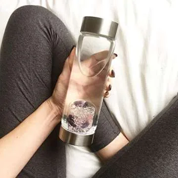 VitaJuwel ViA WELLNESS - Crystal Water Bottle with Amethyst, Rose Quartz & Clear Quartz - Balance, Relaxation & Clarity