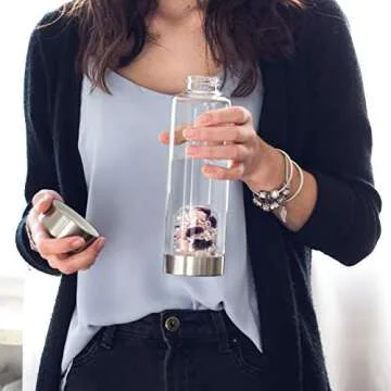 VitaJuwel ViA WELLNESS - Crystal Water Bottle with Amethyst, Rose Quartz & Clear Quartz - Balance, Relaxation & Clarity