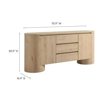 Modway Duval Oval Wood Grain 71 Inch Sideboard with Doors and Drawers in Hickory Frost