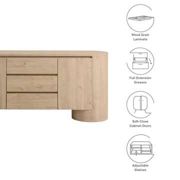 Modway Duval Oval Wood Grain 71 Inch Sideboard with Doors and Drawers in Hickory Frost