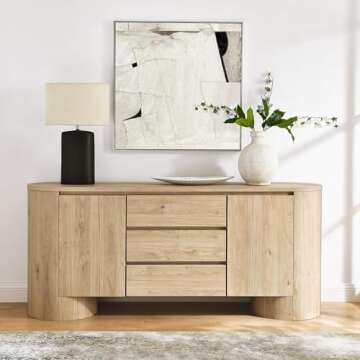 Modway Duval Oval Wood Grain 71 Inch Sideboard with Doors and Drawers in Hickory Frost