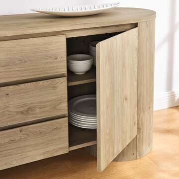 Modway Duval Oval Wood Grain 71 Inch Sideboard with Doors and Drawers in Hickory Frost