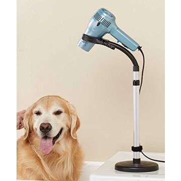 Hair Dryer Stand Holder - Hands Free, Adjustable Height & 360-Degree Rotation, Heavy Base, Stainless Steel - Portable Hair Styling Blow Dryer Mount with One-Handed Styling, Ideal for Salon & Home