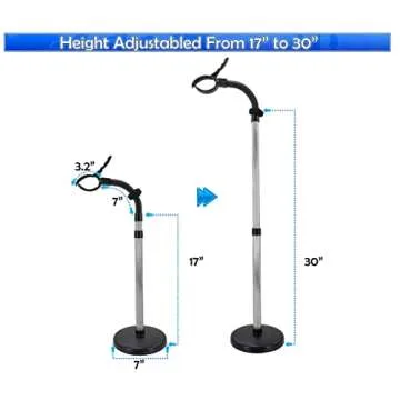 Hair Dryer Stand Holder - Hands Free, Adjustable Height & 360-Degree Rotation, Heavy Base, Stainless Steel - Portable Hair Styling Blow Dryer Mount with One-Handed Styling, Ideal for Salon & Home