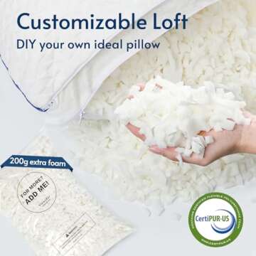 viewstar Shredded Memory Foam Pillows Queen Size Set of 2, Adjustable Firm Pillows for Side Back Stomach Sleepers, Bed Pillows with Washable Removable Cover 20"x 30"