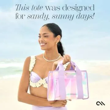 Case-Mate Soap Bubble Mini Tote Bag - Iridescent Shoulder Bag with Jacquard Crossbody Strap - Tip-Proof Clear Waterproof Travel Beach Bag for Women - Small Tote for Beach, Pool and Travel