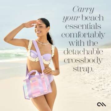 Case-Mate Soap Bubble Mini Tote Bag - Iridescent Shoulder Bag with Jacquard Crossbody Strap - Tip-Proof Clear Waterproof Travel Beach Bag for Women - Small Tote for Beach, Pool and Travel