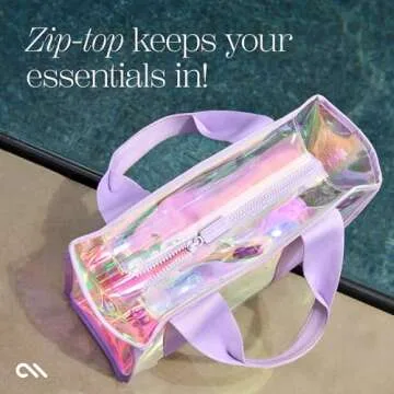 Case-Mate Soap Bubble Mini Tote Bag - Iridescent Shoulder Bag with Jacquard Crossbody Strap - Tip-Proof Clear Waterproof Travel Beach Bag for Women - Small Tote for Beach, Pool and Travel