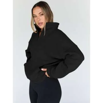 Trendy Queen Sweatshirts Quarter Half Zip Pullover Oversized Hoodies Sweaters Comfy Fall Outfits 2025 Y2K Winter Clothes Black XL