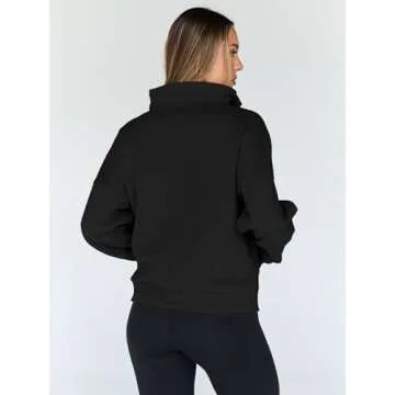 Trendy Queen Sweatshirts Quarter Half Zip Pullover Oversized Hoodies Sweaters Comfy Fall Outfits 2025 Y2K Winter Clothes Black XL