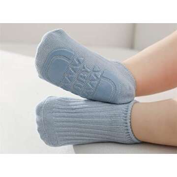 Toddler Baby Non Slip Socks 8 Pairs Infant Newborn Antiskid Socks with Grips Solid Anti-Slip Unisex Ankle Socks for Girl Boy