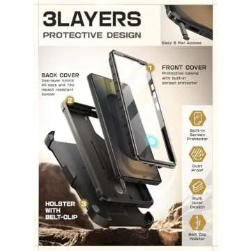 SUPCASE for Samsung Galaxy S25 Ultra Case with Stand (Unicorn Beetle Pro), [2 Front Frames] [Built-in Screen Protector & Belt-Clip] Military-Grade Protection Phone Case for S25 Ultra 6.9 Inch, Black