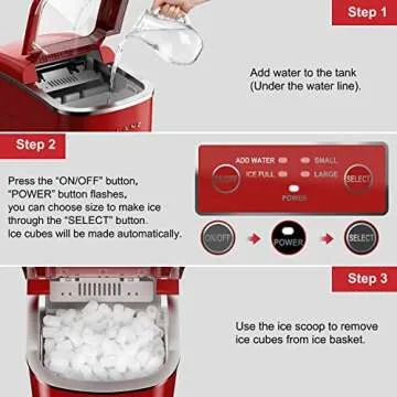Galanz Portable Countertop Electric Ice Maker Machine, 26 lbs in 24 Hours, 9 Bullet Shaped Cubes Ready in 9 Minutes, 2 Ice Sizes, Perfect for Parties & Home Bar, 2.1 L, Retro Red