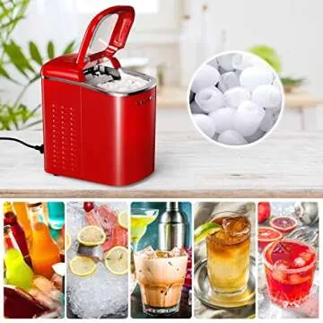 Galanz Portable Countertop Electric Ice Maker Machine, 26 lbs in 24 Hours, 9 Bullet Shaped Cubes Ready in 9 Minutes, 2 Ice Sizes, Perfect for Parties & Home Bar, 2.1 L, Retro Red
