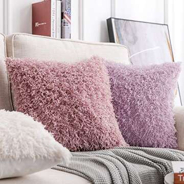 MIULEE Pack of 2 Decorative Purple Faux Fur Throw Pillow Covers Super Soft Faux Feather Pillow Cases Luxious Cushion Covers for Sofa Bedroom 18x18 Inch 45x45 cm