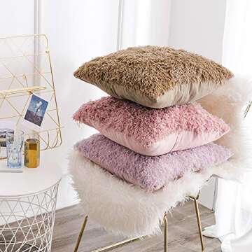 MIULEE Pack of 2 Decorative Purple Faux Fur Throw Pillow Covers Super Soft Faux Feather Pillow Cases Luxious Cushion Covers for Sofa Bedroom 18x18 Inch 45x45 cm