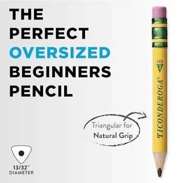 Ticonderoga My First Short Triangular Wood-Cased Pencils, #2 HB Soft, With Erasers, Yellow, 4 Count