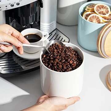 Sweejar Kitchen Canisters Ceramic Food Storage Jar, Stackable Containers with Airtight Seal Wooden L...