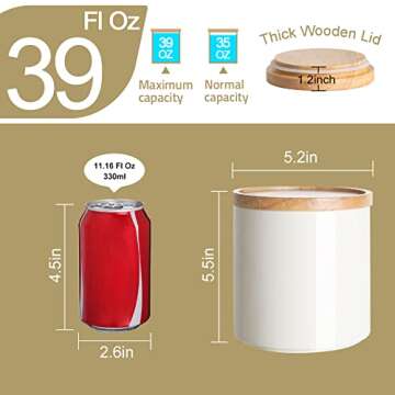 Sweejar Kitchen Canisters Ceramic Food Storage Jar, Stackable Containers with Airtight Seal Wooden Lid for Serving Coffee Bean, Flour, Tea, Spice and More - 39 Fl Oz (White)