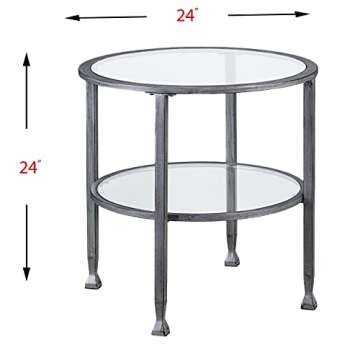 SEI Furniture Jaymes Metal & Glass 2-Tier, Round End Table, Silver/Black Distressing