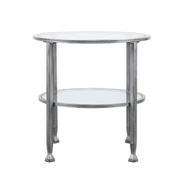SEI Furniture Jaymes Metal & Glass 2-Tier, Round End Table, Silver/Black Distressing