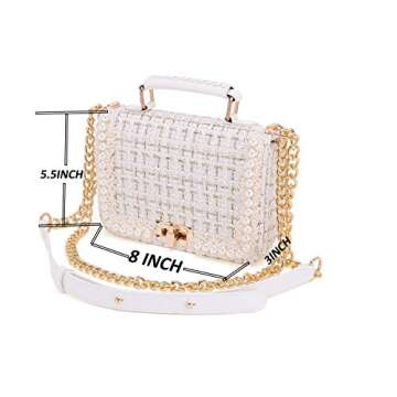 LDYSMCF Tweed Bag for Women,Chain Shoulder Bag Crossbody Handbag Purse Small Evening Bag