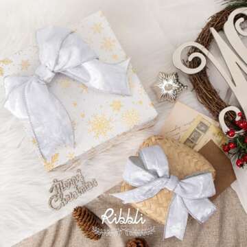 Ribbli White Velvet Wired Ribbon - 10 Yards of Crushed Velvet Luxury for Gifts and Decorations