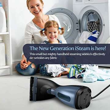 iSteam Steamer for Clothes [New Technology] Powerful Dry Steam. Multi-Task: Fabric Wrinkle Remover- Clean- Refresh. Handheld Clothing Accessory. for All Kind of Garments. Home/Travel (Blue)