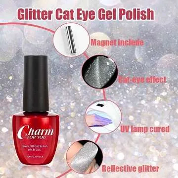 VERONNI Reflective Diamond Cat Eye Gel Nail Polish Sparkle Explosion Diamond Gel Nail Bright Silver Glitter Cat Eye Gel Bungee Nail Gel Broken Diamond Soak Off UV LED Gel(E-01) with a magnet