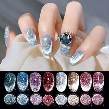 VERONNI Reflective Diamond Cat Eye Gel Nail Polish Sparkle Explosion Diamond Gel Nail Bright Silver Glitter Cat Eye Gel Bungee Nail Gel Broken Diamond Soak Off UV LED Gel(E-01) with a magnet
