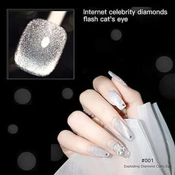 VERONNI Reflective Diamond Cat Eye Gel Nail Polish Sparkle Explosion Diamond Gel Nail Bright Silver Glitter Cat Eye Gel Bungee Nail Gel Broken Diamond Soak Off UV LED Gel(E-01) with a magnet