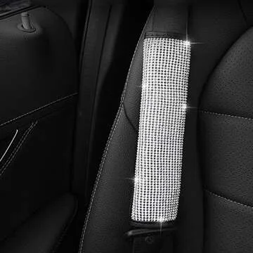 U&M 4 Packs Bling Bling Seat Belt Shoulder Pads, Luster Crystal Car Seatbelt Covers Diamond Car Decor Accessories for Women (Silver) (Black)