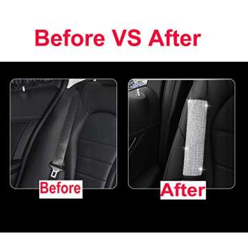 U&M 4 Packs Bling Bling Seat Belt Shoulder Pads, Luster Crystal Car Seatbelt Covers Diamond Car Decor Accessories for Women (Silver) (Black)