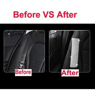 U&M 4 Packs Bling Bling Seat Belt Shoulder Pads, Luster Crystal Car Seatbelt Covers Diamond Car Decor Accessories for Women (Silver) (Black)