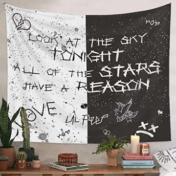 LWZAYS Rapper Wall Tapestry Lil Peep Tapestries Juice Wrld Black and White Star Tapestry for Bedroom...