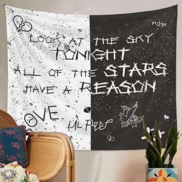 LWZAYS Rapper Wall Tapestry Lil Peep Tapestries Juice Wrld Black and White Star Tapestry for Bedroom Dorm Hip Hop Home Decorations Wall Hanging 60'' X 50''