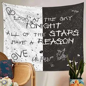 LWZAYS Rapper Wall Tapestry Lil Peep Tapestries Juice Wrld Black and White Star Tapestry for Bedroom Dorm Hip Hop Home Decorations Wall Hanging 60'' X 50''