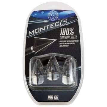 G5 Montec CS Archery Hunting Durable Sharp Fixed Blades Carbon Steel 100 Grain 1 1/16" Cutting Diameter Screw-In Broadheads for Bow Arrows - Pack of 3