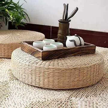 HUAWELL Tatami Floor Pillow Sitting Cushion,Round Padded Room Floor Straw Mat for Outdoor Seat( 2 Pack Bigger Size)