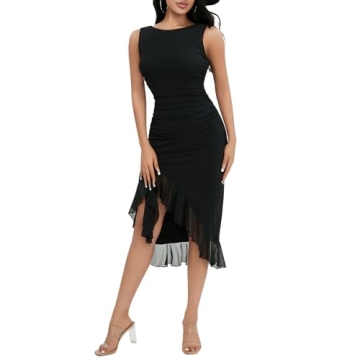 Chloefairy Women's Summer Midi Bodycon Ruffle Dress