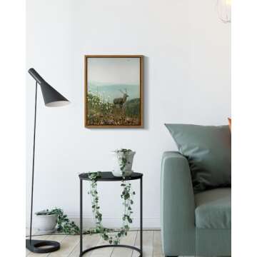 ARPEOTCY Vintage Wall Art, The Quiet Deer on The Mountain Paintings Art Decor Aesthetic, Framed Canvas Retro Nature Landscape Wall Pictures for Room Decoration, 8x10 Inch