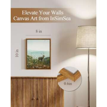 ARPEOTCY Vintage Wall Art, The Quiet Deer on The Mountain Paintings Art Decor Aesthetic, Framed Canvas Retro Nature Landscape Wall Pictures for Room Decoration, 8x10 Inch