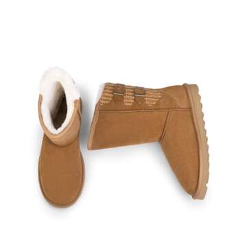 DREAM PAIRS Women's Mid Calf Winter Snow Boots Fashion FuzzyChic Buckle Booties,Size 7,Chesnut,SWEATY-BUCKLE