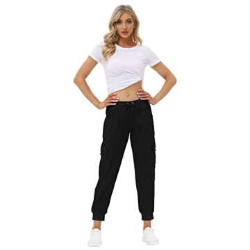 MoFiz Womens Lightweight Hiking Pants with Pockets Quick Dry Athletic Outdoor Summer Travel Casual Sweatpants Cargo Pant for Women Black 2XL