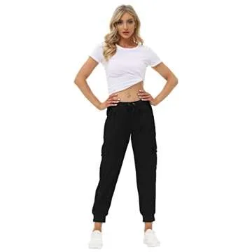 MoFiz Womens Lightweight Hiking Pants with Pockets Quick Dry Athletic Outdoor Summer Travel Casual Sweatpants Cargo Pant for Women Black 2XL