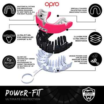 OPRO Power-Fit Ultimate Level Adult and Youth Sports Mouthguard with Case, Gum Shield for Boxing, Rugby, Hockey, Lacrosse, MMA, and Other Contact and Combat Sports (Youth, Pink)