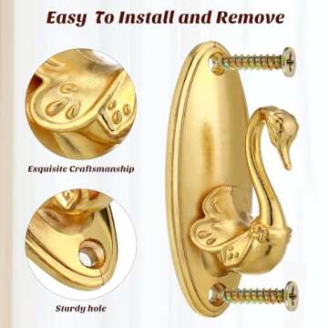 Curtain Holdbacks Pair of Vintage Swan Style Drapery Tieback Hooks (Golden)