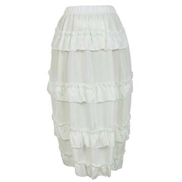 Women's Steampunk Skirt Ruffle High Low Outfits Gothic Plus Size Pirate Dressing White M/L